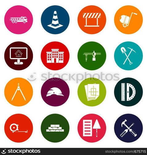 icons many colors set isolated on white for digital marketing. Construction icons many colors set
