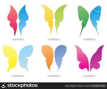 Icons of butterflies. Icons of wings of butterflies of beautiful colours. A vector illustration