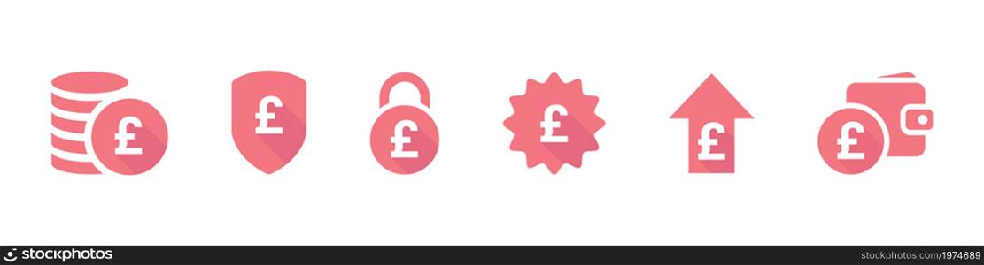 Icons of currencies. Financial icons of Pounds sterling. Money icons. A simple set of tax related icons. Vector illustration