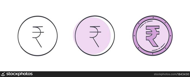 Icons of the Indian Rupee. Painted rupee symbol. Signs of the currencies of the world. Vector illustration