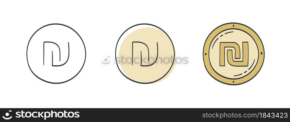 Icons of the Israeli shekel. Painted Shekel symbol. World currency icons. Vector illustration