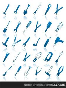 Icons of tools. The collection of icons of tools. A vector illustration