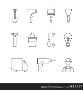 Icons of tools with a contour for a construction store