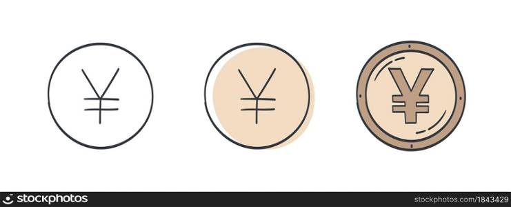 Icons of Yen or Yuan. A drawn symbol of Yen or Yuan. Signs of the currencies of the world. Vector illustration