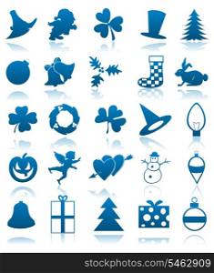 Icons on a theme of holidays of dark blue colour. A vector illustration