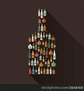 Icons set of alcoholic beverages in bottle shape.
