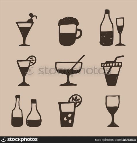 Icons set of hand draw style alcohol. Vector illustration