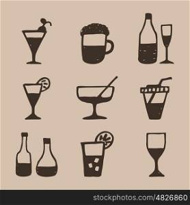 Icons set of hand draw style alcohol. Vector illustration