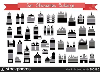 Icons set of real estate commercial, residential and industrial black isolated flat building, houses, home web button vector illustration