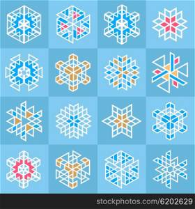 Icons set of snowflakes. Christmas icons. Linear icons. Christmas snowflake pattern