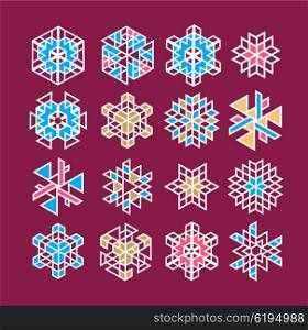 Icons set of snowflakes. Christmas icons. Linear icons. Icons set of snowflakes.