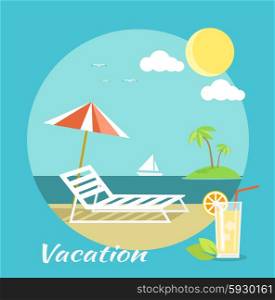 Icons set of traveling, planning a summer vacation, tourism and journey objects and passenger luggage in flat design. Vacation on beach. Different types of travel. Business travel concept on banner