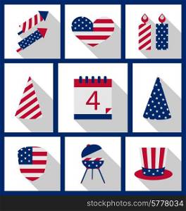 Icons Set USA Flag Color Independence Day 4th of July Patriotic Symbolic Decoration for Holiday or Celebration Backgrounds - Vector
