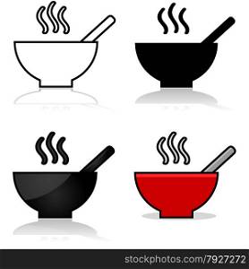 Icons showing a bowl of soup represented in different graphic styles