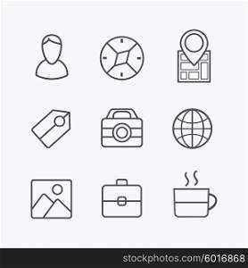 Icons silhouettes on the theme of travel and trips