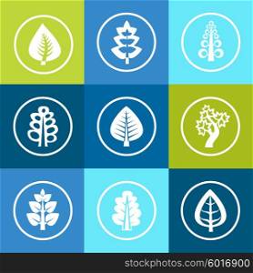 Icons style flat. Various objects and symbols. Trees icons