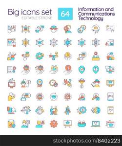 ICT in education industry blue onboarding mobile app screens set. Walkthrough 5 steps editable graphic instructions with linear concepts. UI, UX, GUI template. Myriad Pro-Bold, Regular fonts used. ICT in education industry blue onboarding mobile app screens set