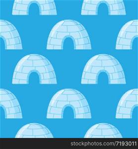 Icy cold house wallpaper. Winter construction from ice blocks backdrop. Igloo seamless pattern on blue background.Eskimo peoples house. Vector illustration. Icy cold house wallpaper. Winter construction from ice blocks backdrop. Igloo seamless pattern