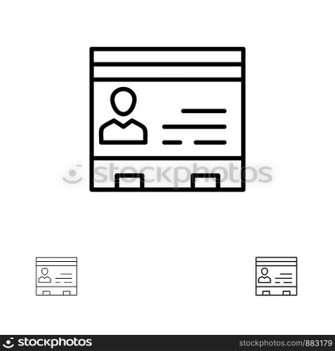 Id, Business, Cards, Contacts, Office, People, Phone Bold and thin black line icon set