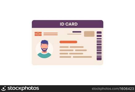 ID card character template. Secure pass identification card with personal information with photo and signature plastic vector data professional badge as working ID of identity.. ID card character template. Secure pass identification card with personal information with photo and signature.