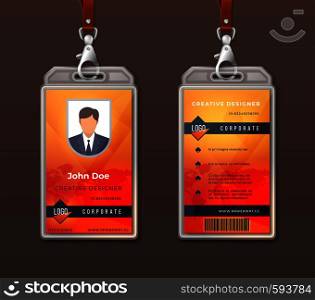 ID card corporate identity. Employee access badge design template, office identification tag layout. Vector company personal pass card. ID card corporate identity. Employee access badge design template, office identification tag layout. Vector company pass card