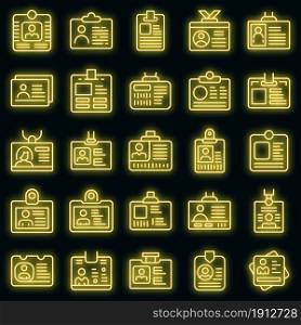 Id card icons set. Outline set of id card vector icons neon color on black. Id card icons set vector neon