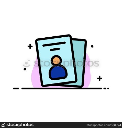 Id, Card, ID Card, Pass Business Flat Line Filled Icon Vector Banner Template