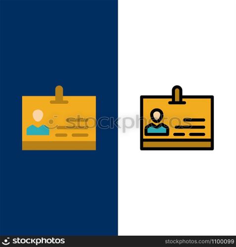 Id, Card, Identity, Badge Icons. Flat and Line Filled Icon Set Vector Blue Background