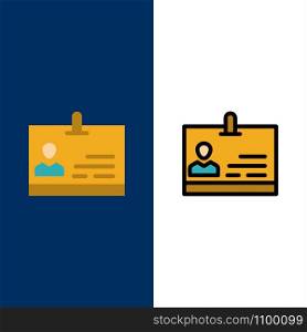Id, Card, Identity, Badge Icons. Flat and Line Filled Icon Set Vector Blue Background