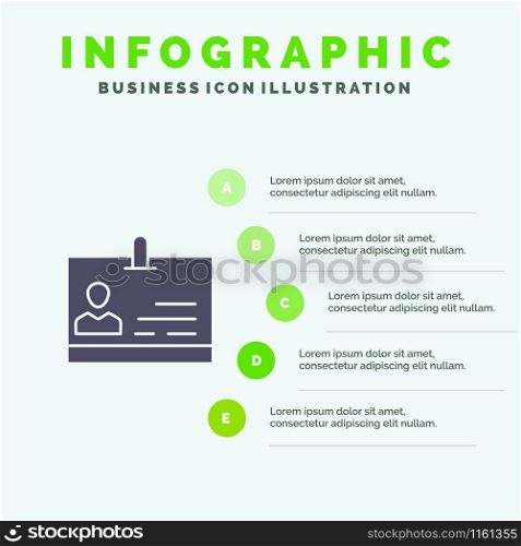 Id, Card, Identity, Badge Solid Icon Infographics 5 Steps Presentation Background
