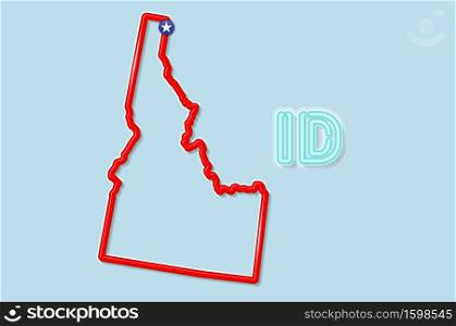 Idaho US state bold outline map. Glossy red border with soft shadow. Two letter state abbreviation. Vector illustration.. Idaho US state bold outline map. Vector illustration