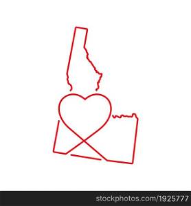 Idaho US state red outline map with the handwritten heart shape. Continuous line drawing of patriotic home sign. A love for a small homeland. T-shirt print idea. Vector illustration.. Idaho US state red outline map with the handwritten heart shape. Vector illustration