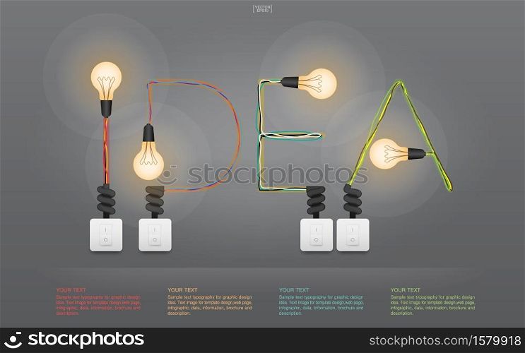 ""Idea" Abstract light bulb and light switch on gray background. Vector illustration."