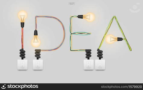 ""Idea" Abstract light bulb and light switch on gray background. Vector illustration."