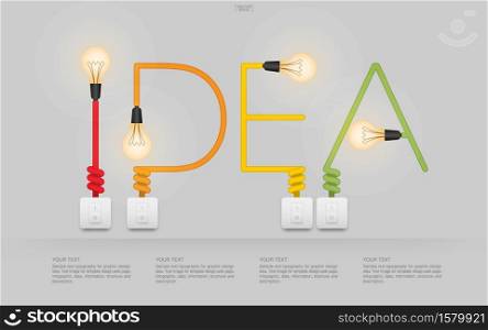 ""Idea" Abstract light bulb and light switch on gray background. Vector illustration."