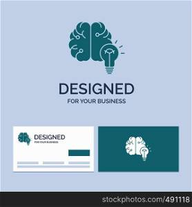 idea, business, brain, mind, bulb Business Logo Glyph Icon Symbol for your business. Turquoise Business Cards with Brand logo template.. Vector EPS10 Abstract Template background