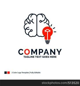 idea, business, brain, mind, bulb Logo Design. Blue and Orange Brand Name Design. Place for Tagline. Business Logo template.