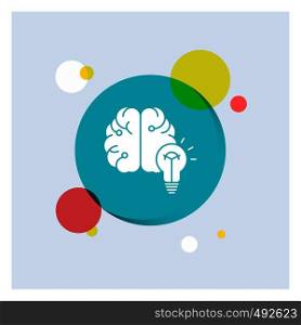 idea, business, brain, mind, bulb White Glyph Icon colorful Circle Background. Vector EPS10 Abstract Template background