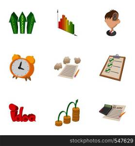 Idea business icons set. Cartoon illustration of 9 idea business vector icons for web. Idea business icons set, cartoon style