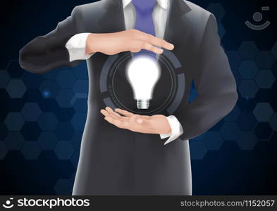 Idea concept, man holding light bulb.vector