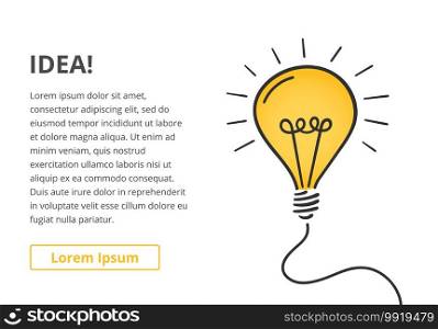 Idea concept with hand drawn bulb and place for your text, vector eps10 illustration. Idea Concept