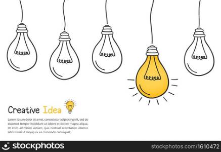 Idea concept with hand drawn bulbs and place for your text, vector eps10 illustration. Idea Concept