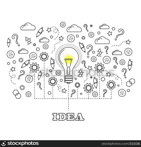 Idea Concept with Light Bulb and Doodle Sketches Creative, Technology Icons