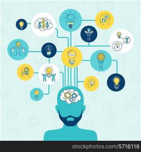 Idea creative innovation thinking infographics set with human silhouette light bulbs vector illustration