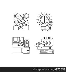 Idea generation linear icons set. Improving professional skills. Getting new knowledge. Bootc&concept. Customizable thin line contour symbols. Isolated vector outline illustrations. Editable stroke. Idea generation linear icons set