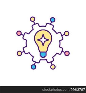 Idea generation process RGB color icon. Coming up with possible solutions. New thoughts creation and development. Idea management and implementation. Innovation strategy. Isolated vector illustration. Idea generation process RGB color icon