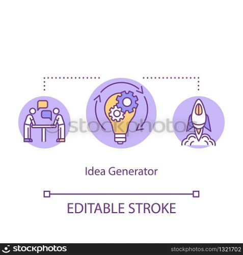 Idea generator concept icon. Brainstorm, creative team idea thin line illustration. Project planning and creating process. Vector isolated outline RGB color drawing. Editable stroke