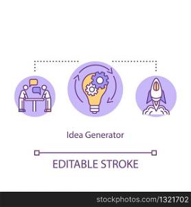 Idea generator concept icon. Brainstorm, creative team idea thin line illustration. Project planning and creating process. Vector isolated outline RGB color drawing. Editable stroke