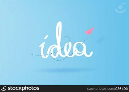 Idea hand draw typography.paper airplanes flying on blue sky and clouds, Creative design paper cut business success and leadership concept idea,Your text space background.Vector illustration EPS10