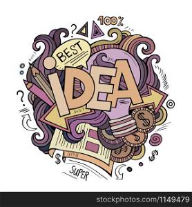 Idea hand lettering and doodles cartoon elements background. Vector illustration